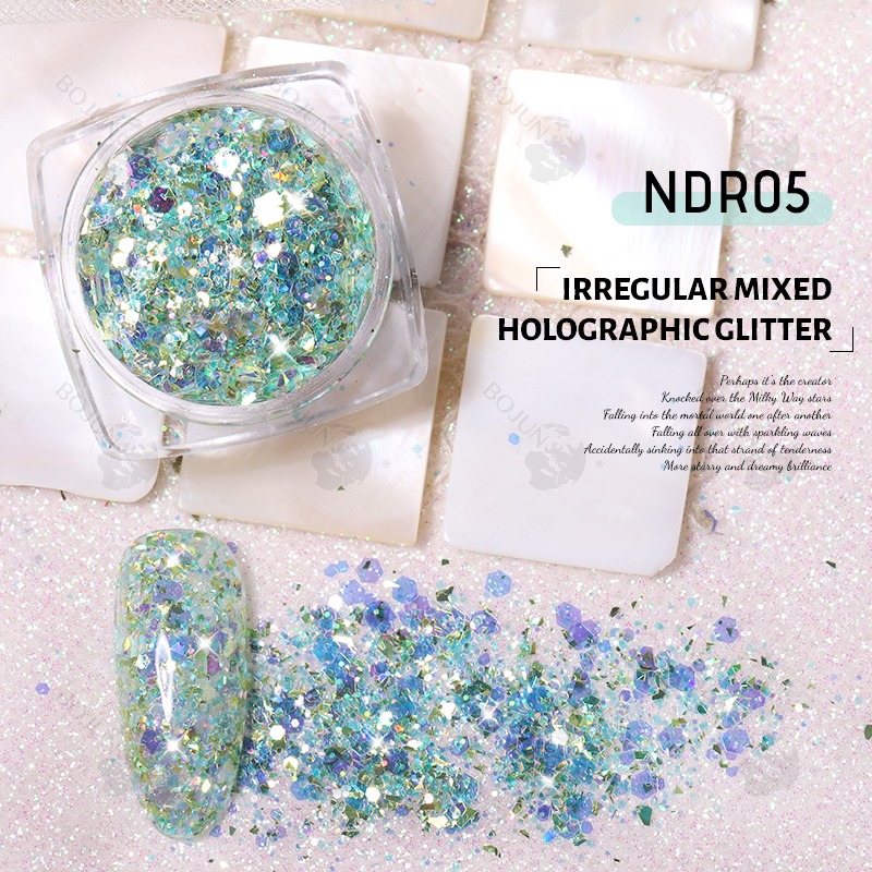 BOJUN NDR05 | Irregular Mixed Holographic Solvent Resistant Glitter Powder(MOQ:1kg/color)
